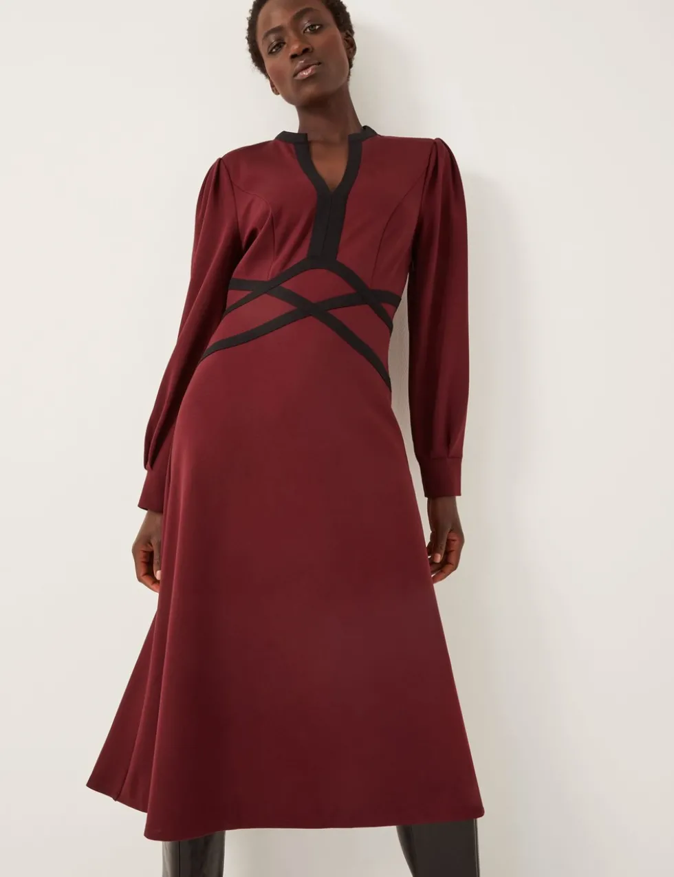 Jersey V-Neck Midi Skater Dress