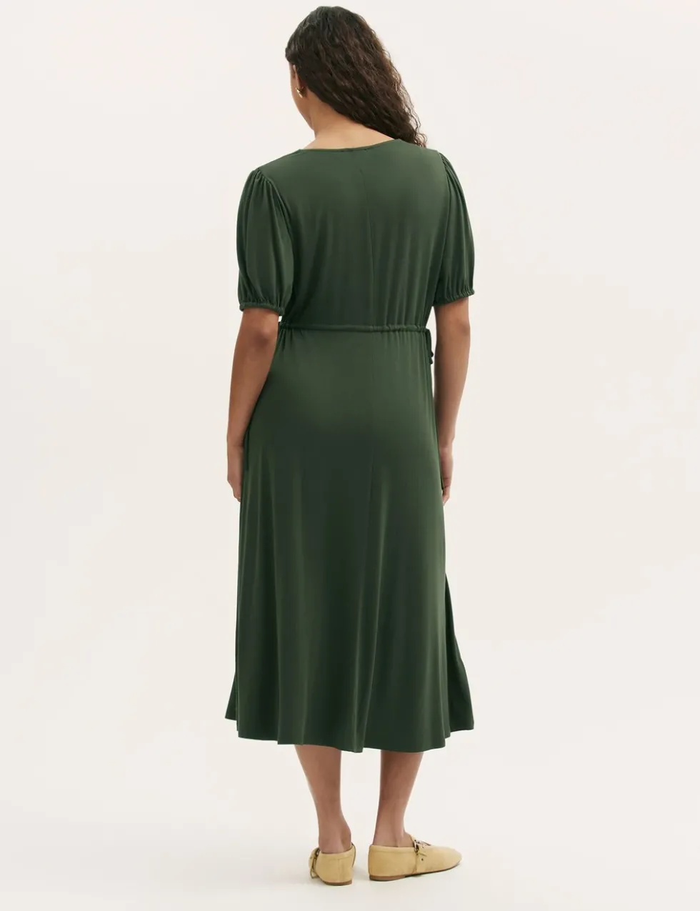 Jersey V-Neck Midi Waisted Dress