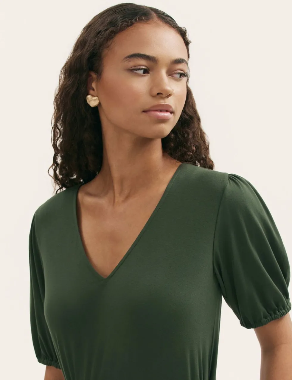 Jersey V-Neck Midi Waisted Dress