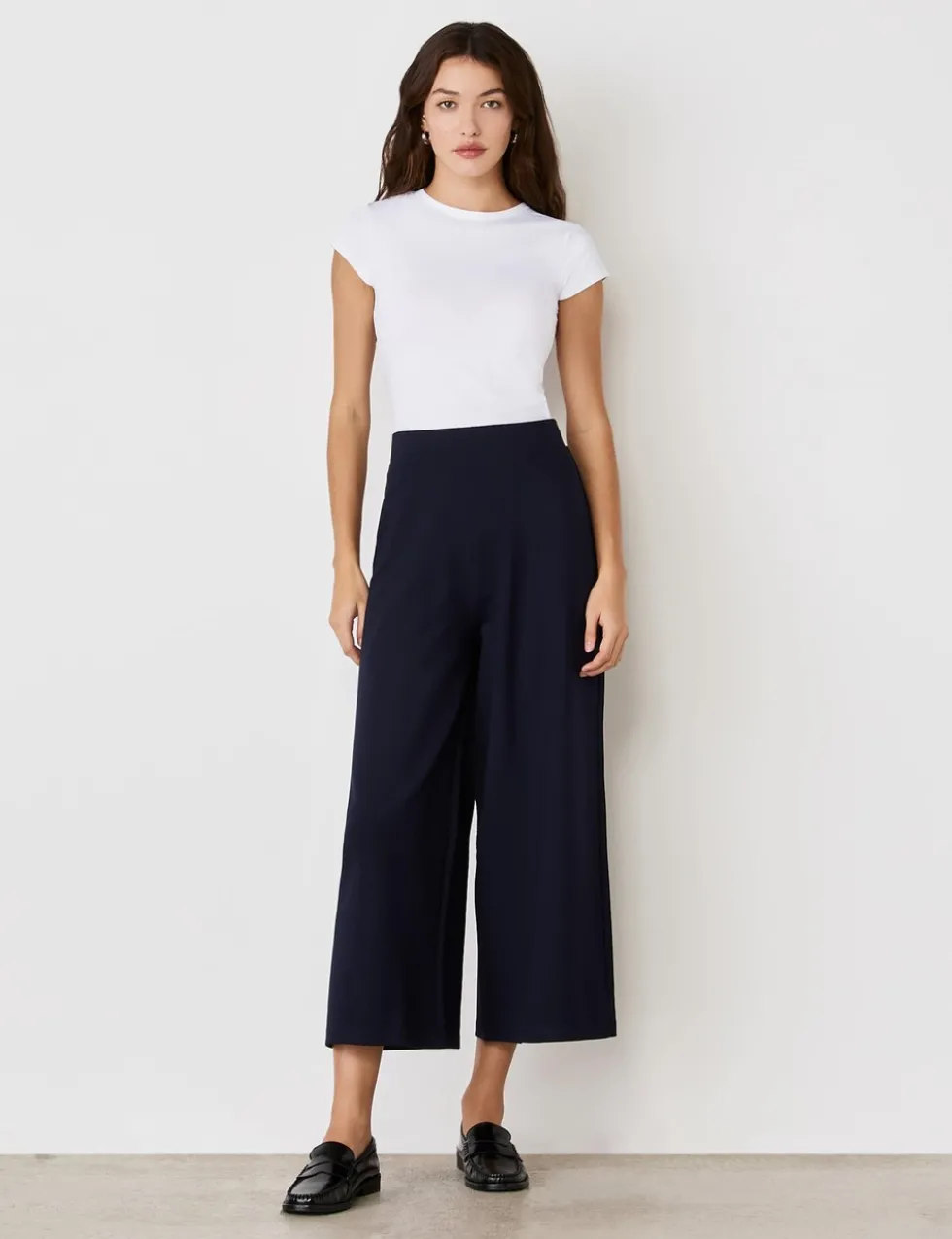 Jersey Wide Leg Cropped Trousers