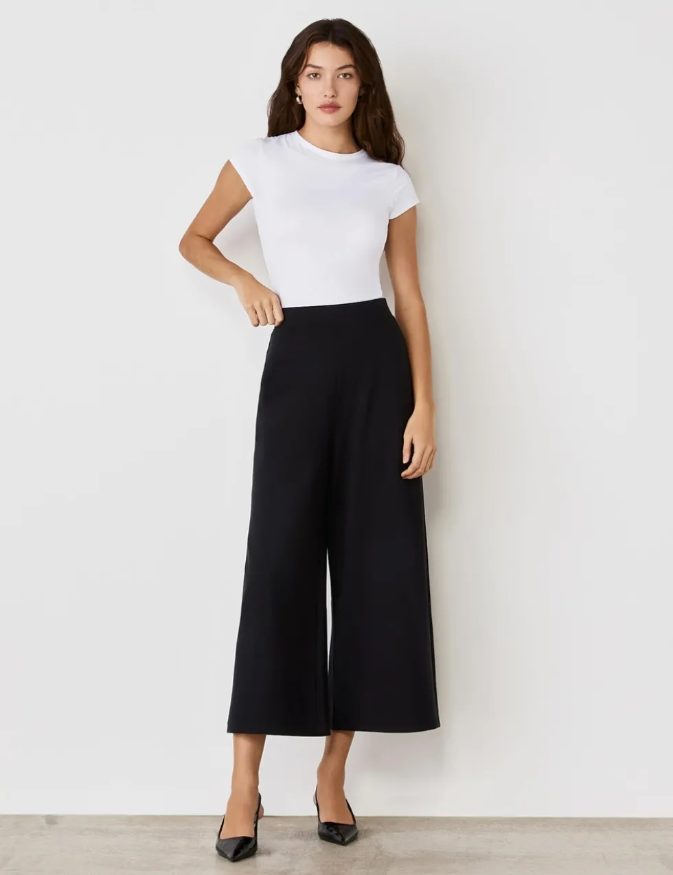 Jersey Wide Leg Cropped Trousers