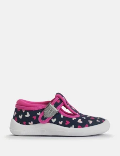 Kids' Canvas Heart T Bar Shoes (3 Small - 7 Small)
