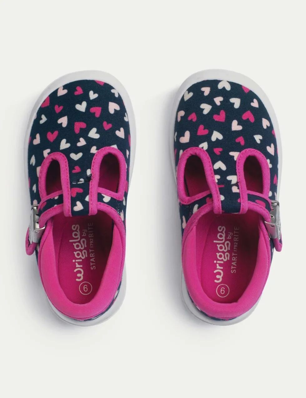 Kids' Canvas Heart T Bar Shoes (3 Small - 7 Small)