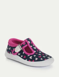 Kids' Canvas Heart T Bar Shoes (3 Small - 7 Small)