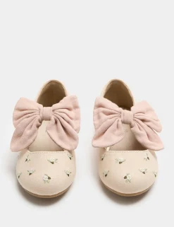Kids' Embroidered Bow Ballet Shoes (4 Small - 2 Large)
