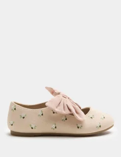 Kids' Embroidered Bow Ballet Shoes (4 Small - 2 Large)