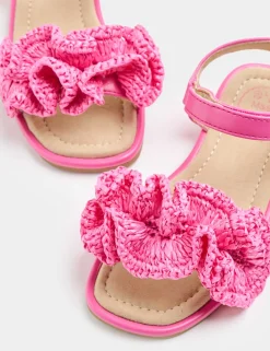 Kids Frill Strap Raffia Sandals (4 Small - 2 Large)