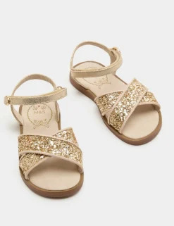 Kids' Glitter Cross Strap Sandals (4 Small-2 Large)