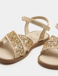 Kids' Glitter Cross Strap Sandals (4 Small-2 Large)