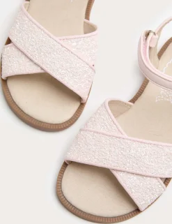 Kids' Glitter Cross Strap Sandals (4 Small-2 Large)