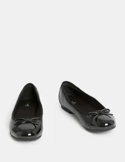 Kids' Leather Bow Ballet School Shoes (13 Small - 7 Large)