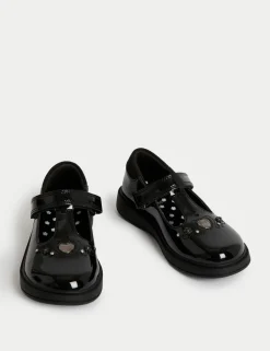 Kids' Leather Heart Riptape School Shoes (8 Small-2 Large)