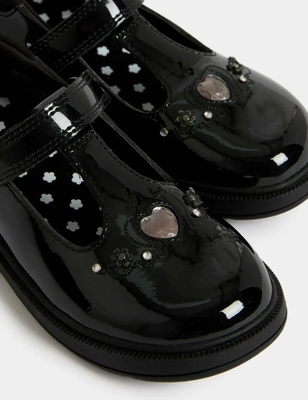 Kids' Leather Heart Riptape School Shoes (8 Small-2 Large)