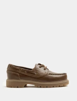 Kids Leather Plain Boat Shoes (10 Small-4 Large)