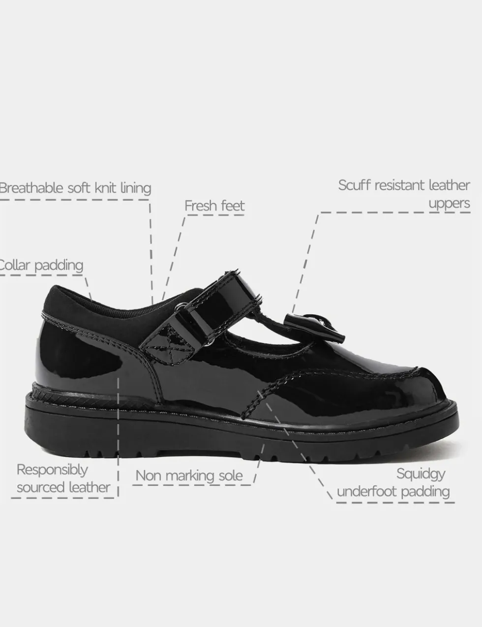 Kids’ Leather T-Bar School Shoes (8 Small - 2 Large)