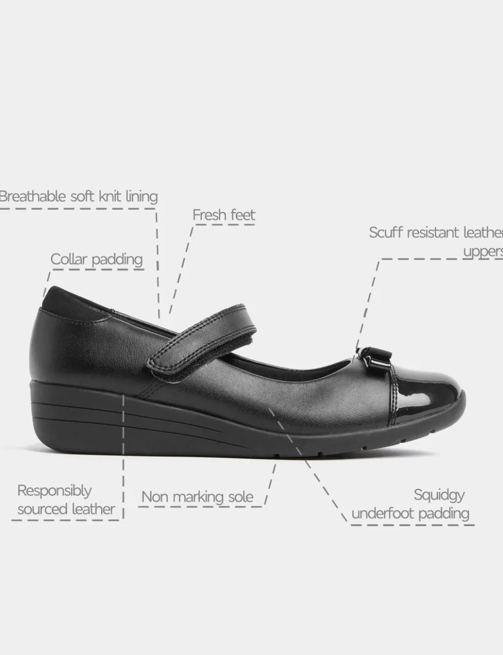Kids' Leather Wedge Mary Jane School Shoes (2½ Large - 7 Large)