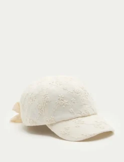 Kids' Pure Cotton Broderie Bow Back Cap (3-13 Yrs)
