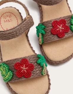 Kids' Rafia Beaded Flower Sandals (4 Small-2 Large)