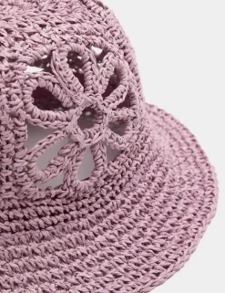 Kids' Straw Flower Turn Up Bucket Hat (18 Mths-13 Yrs)