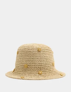 Kids’ Straw Raffia Embroidered Flower Hat