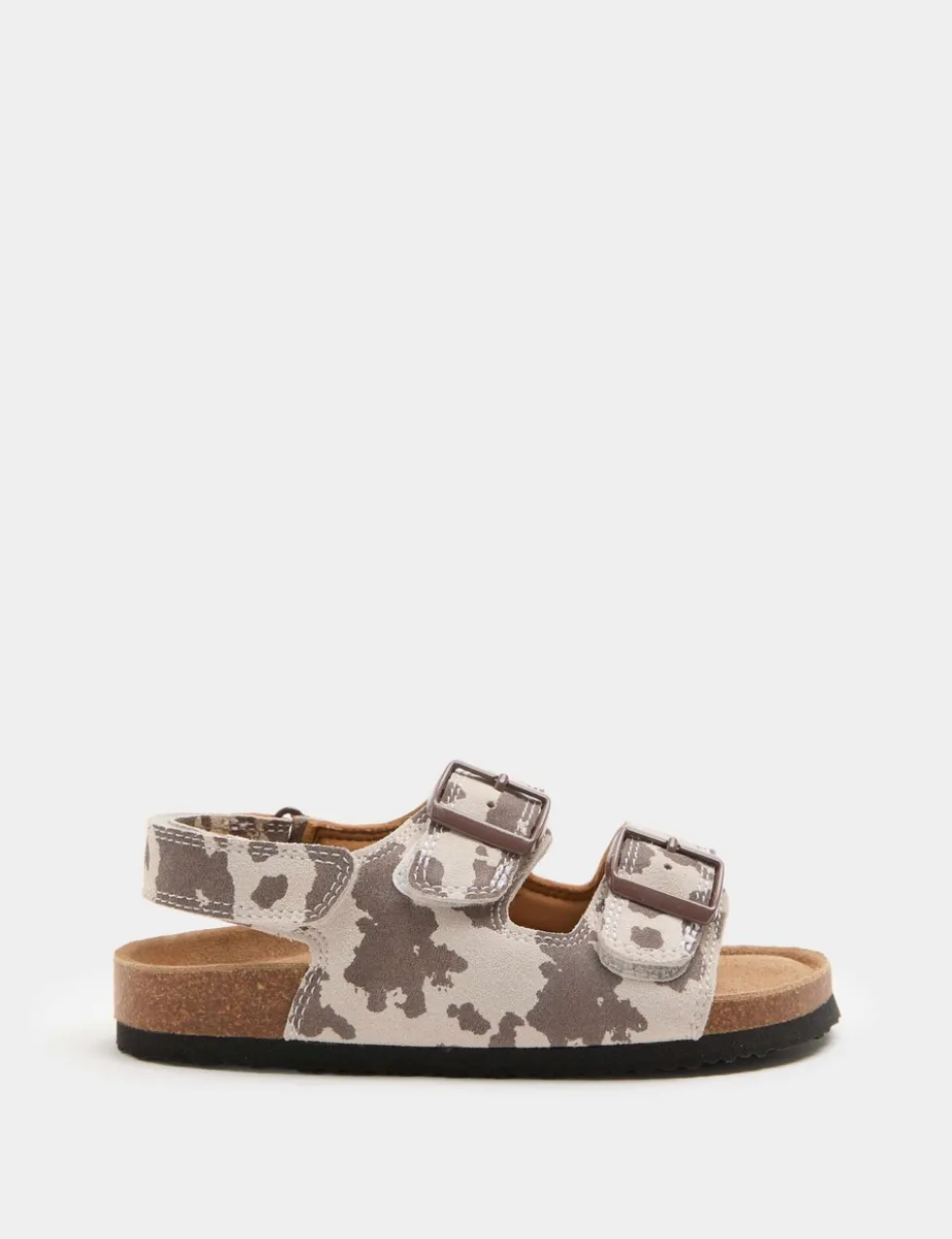 Kids' Suede Cow Print Footbed Sandals (4 Small-2 Large)
