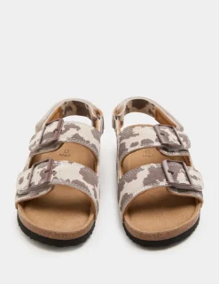 Kids' Suede Cow Print Footbed Sandals (4 Small-2 Large)