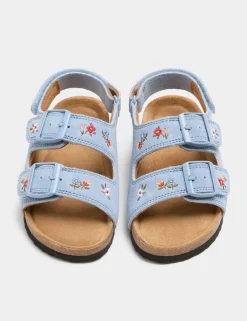 Kids' Suede Ditsy Floral Patterned Footbed Sandals (5 Small-2 Large)