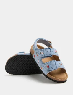 Kids' Suede Ditsy Floral Patterned Footbed Sandals (5 Small-2 Large)