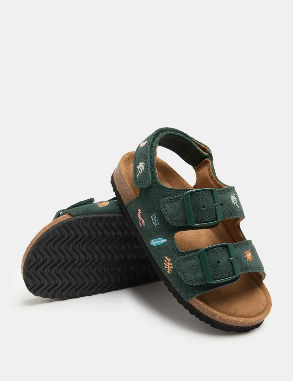 Kids’ Suede Embroidered Beach Footbed Sandals (4 Small-2 Large)