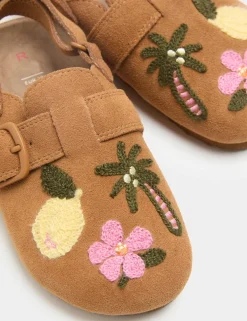 Kids' Suede Embroidered Mules (4 Small - 2 Large)