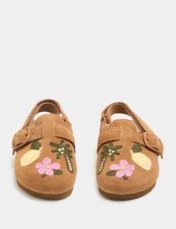 Kids' Suede Embroidered Mules (4 Small - 2 Large)