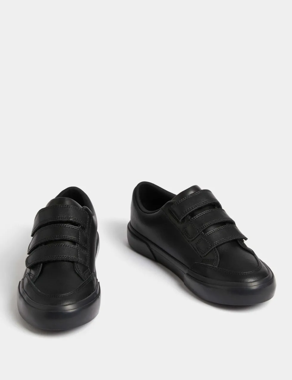 Kids' Triple Riptape Leather School Shoes (2½ Large - 9 Large)