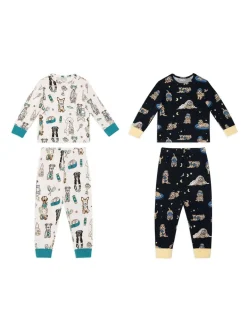 Kids Two Pack Dog Print Crew Neck Pyjama Set