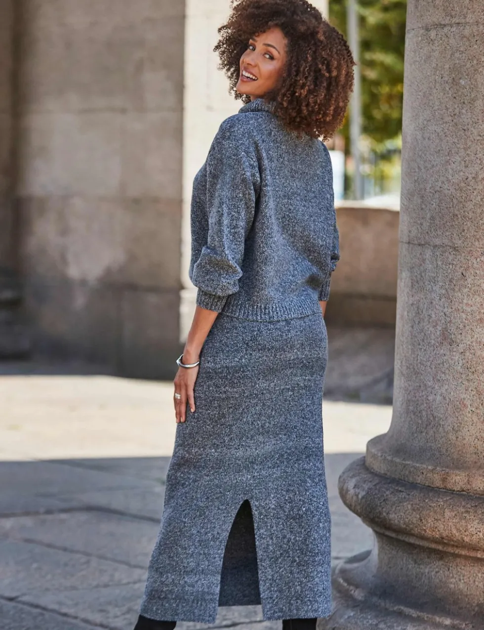 Knitted Buckle Detail Midaxi Pencil Skirt