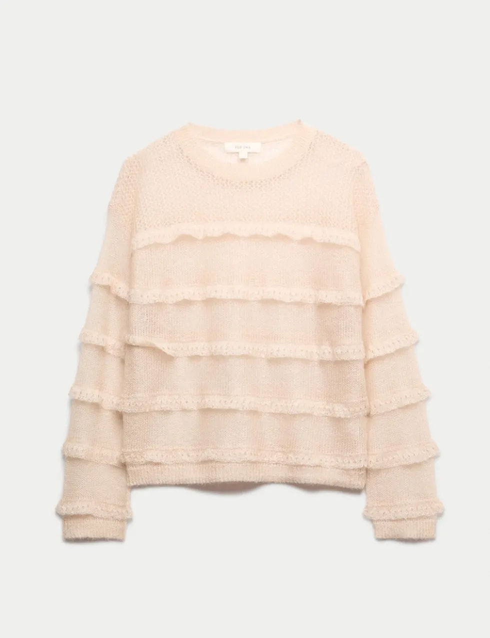 Knitted Crew Neck Ruffle Jumper with Mohair