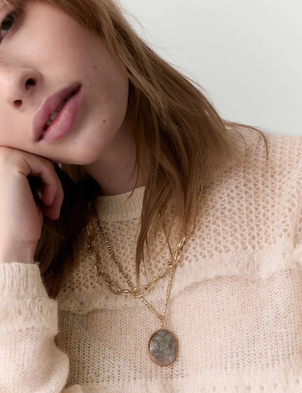 Knitted Crew Neck Ruffle Jumper with Mohair