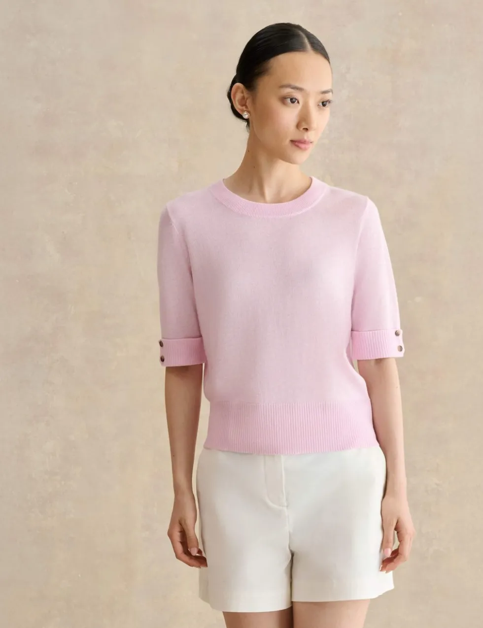 Knitted Crew Neck Top with Merino Wool