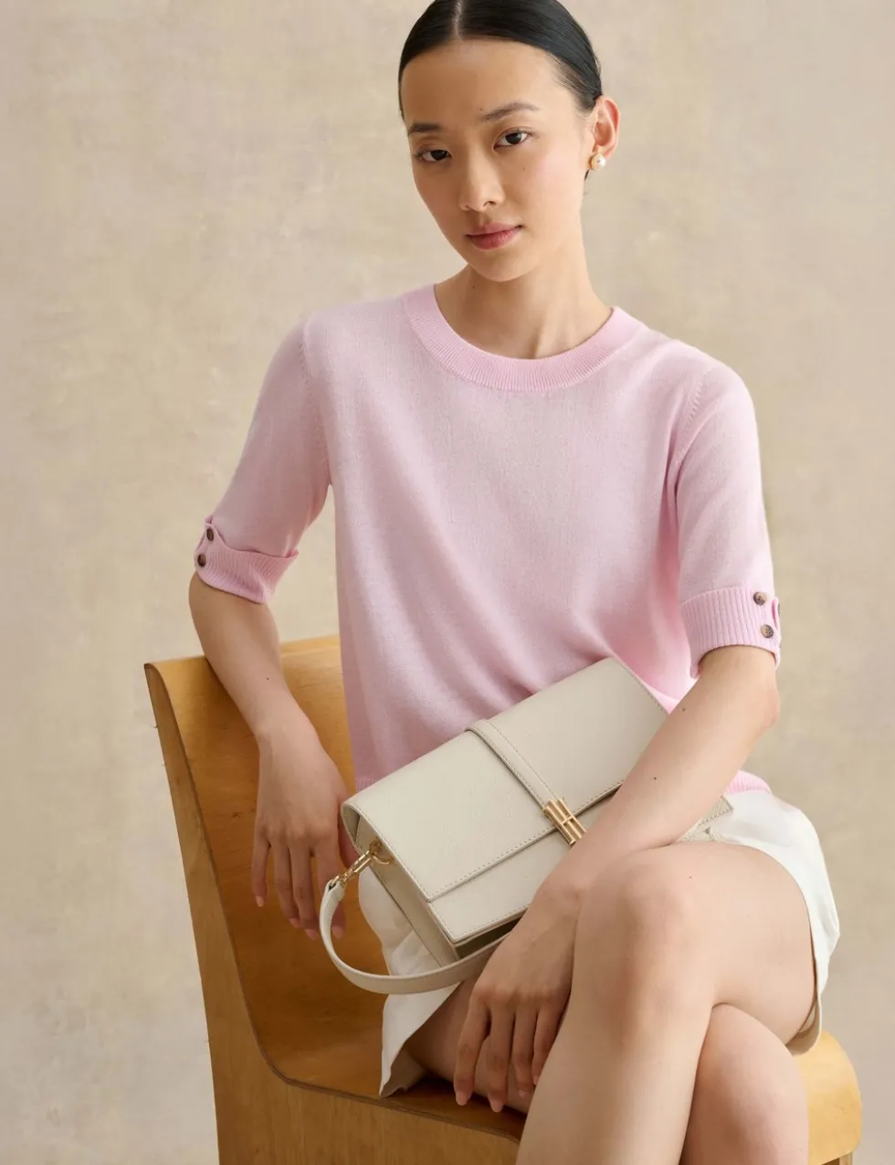 Knitted Crew Neck Top with Merino Wool