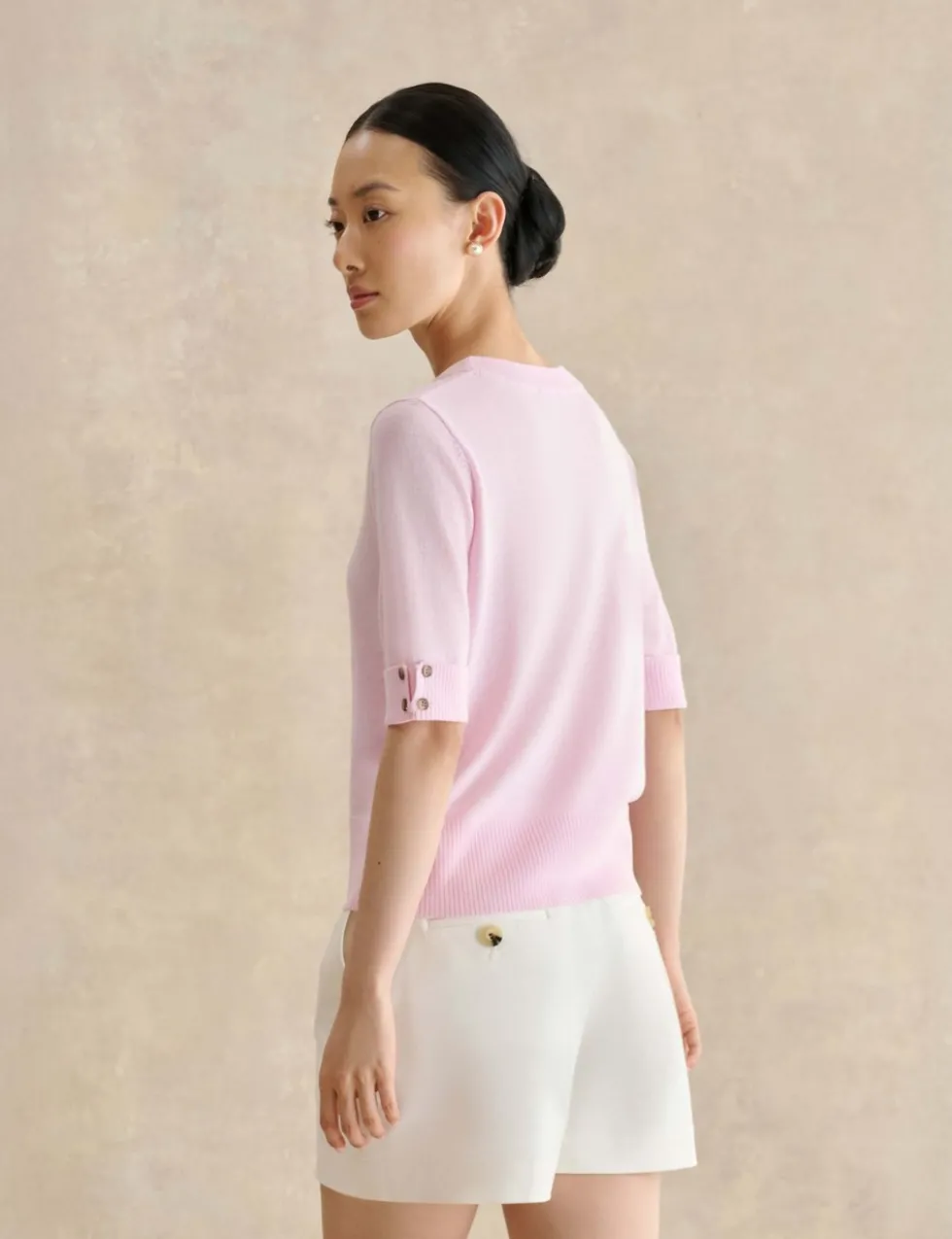 Knitted Crew Neck Top with Merino Wool