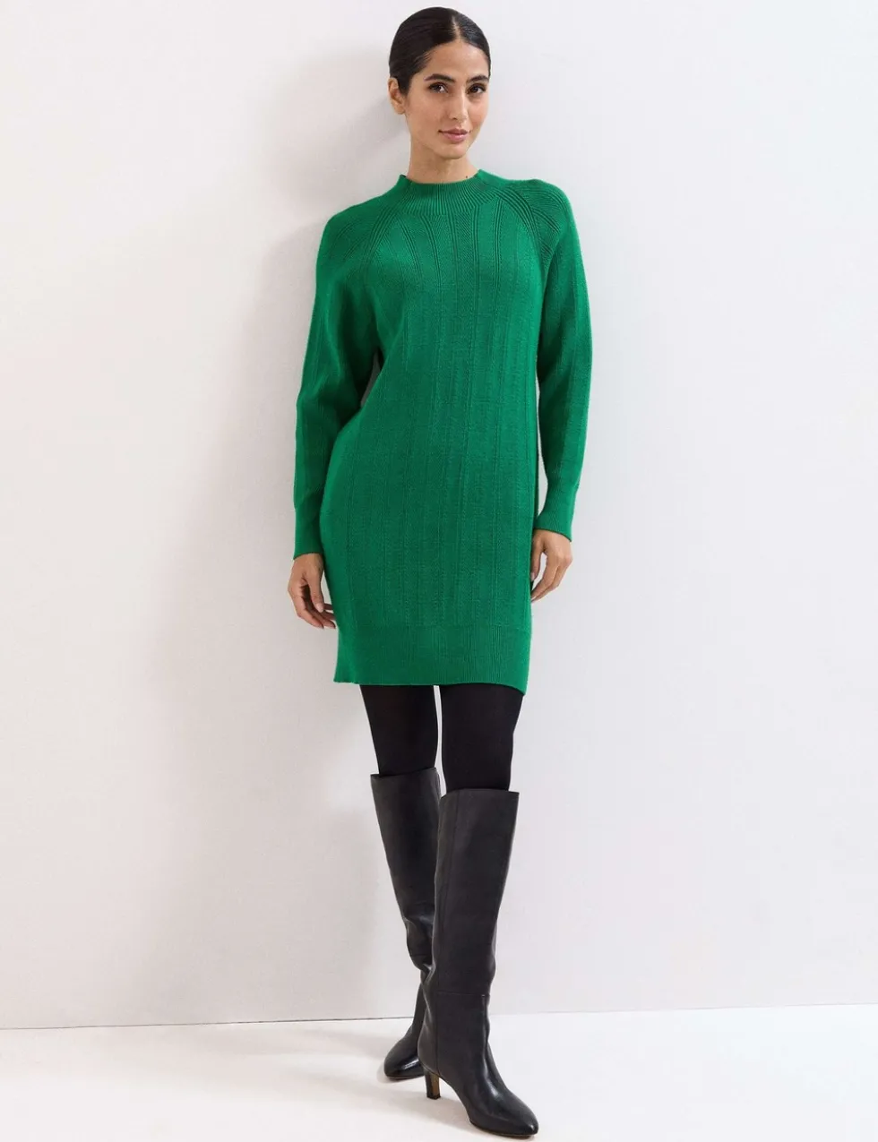Knitted Textured Round Neck Mini Jumper Dress