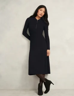 Knitted Zip Neck Midi Dress