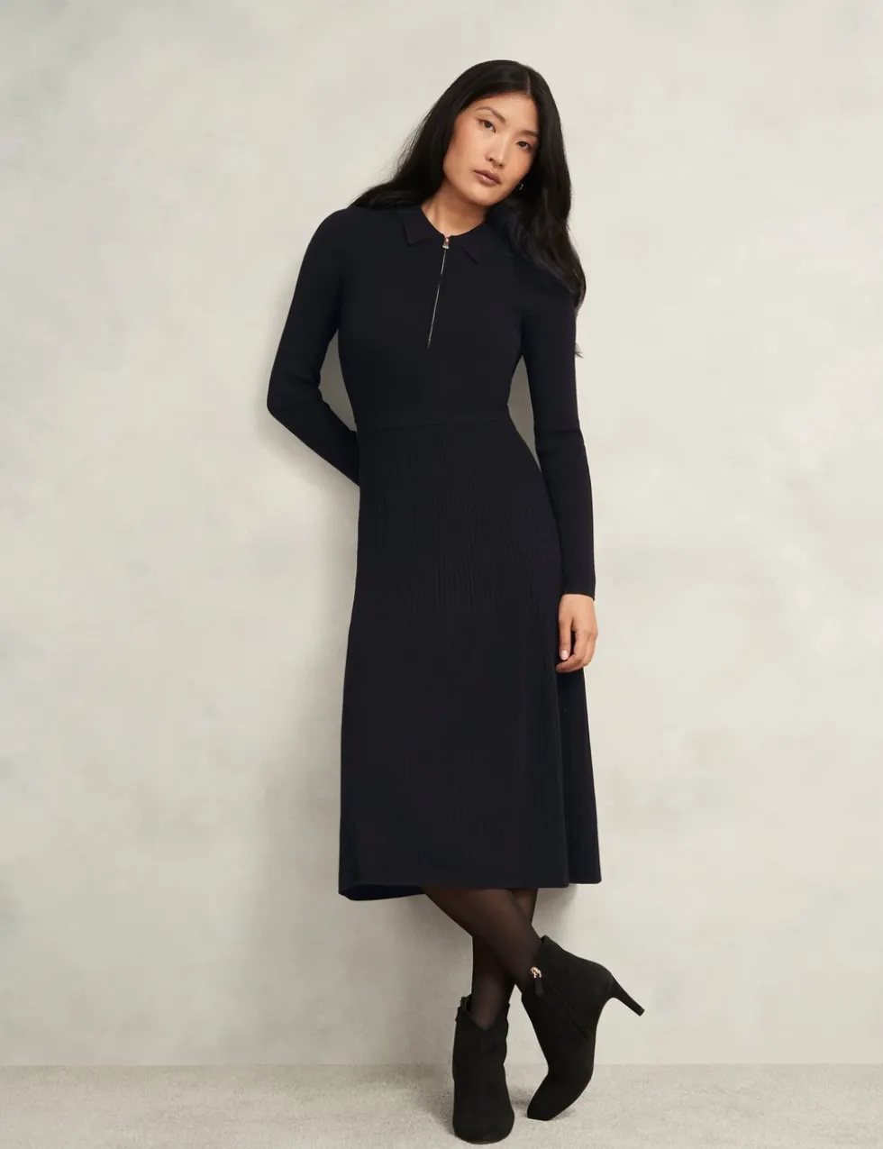 Knitted Zip Neck Midi Dress
