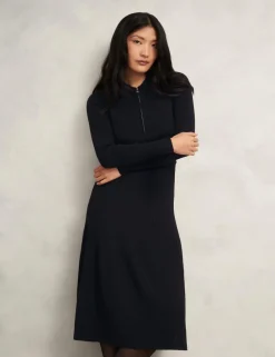 Knitted Zip Neck Midi Dress