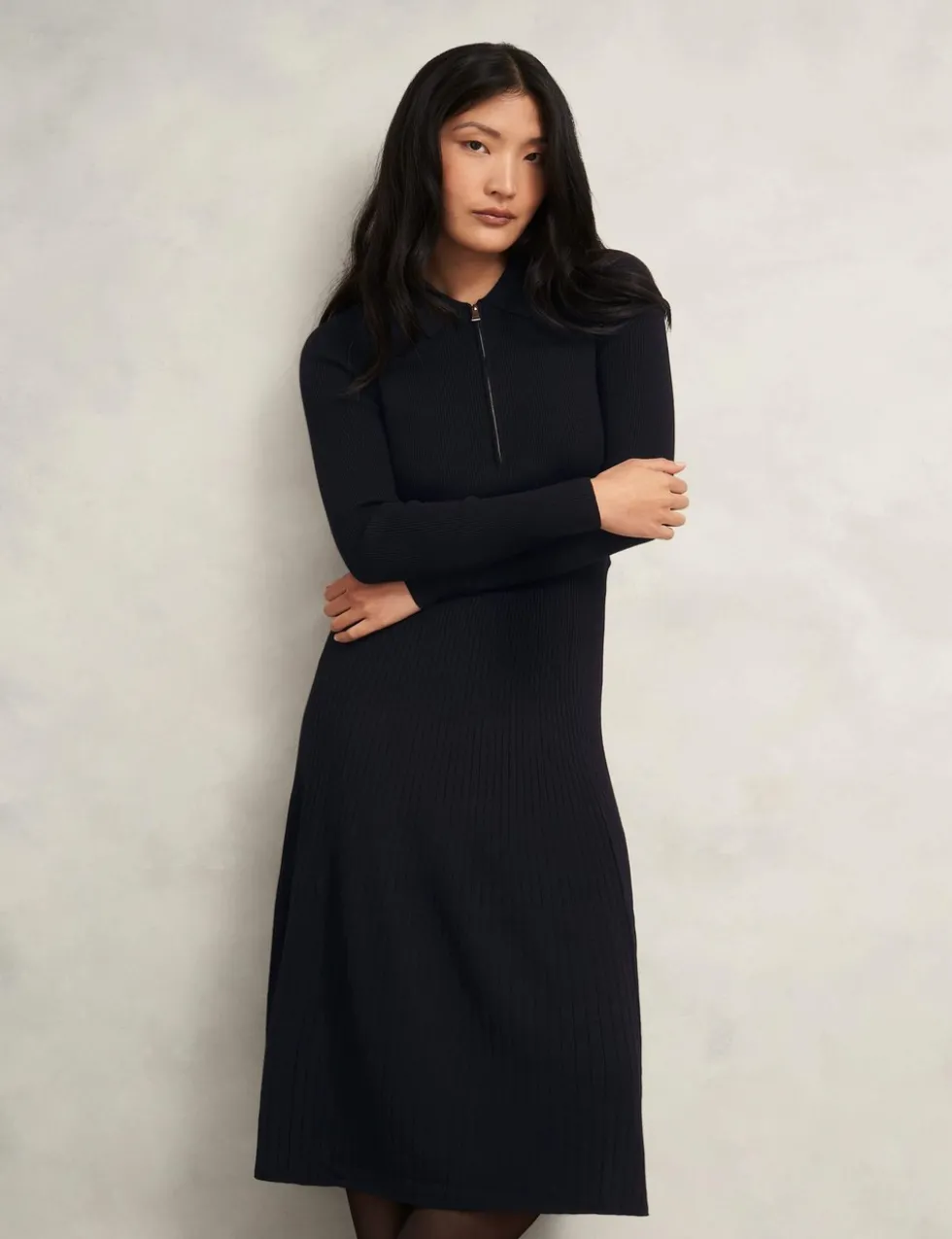 Knitted Zip Neck Midi Dress