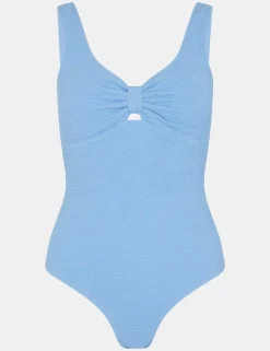 Knot Front Crinkle V-Neck Swimsuit