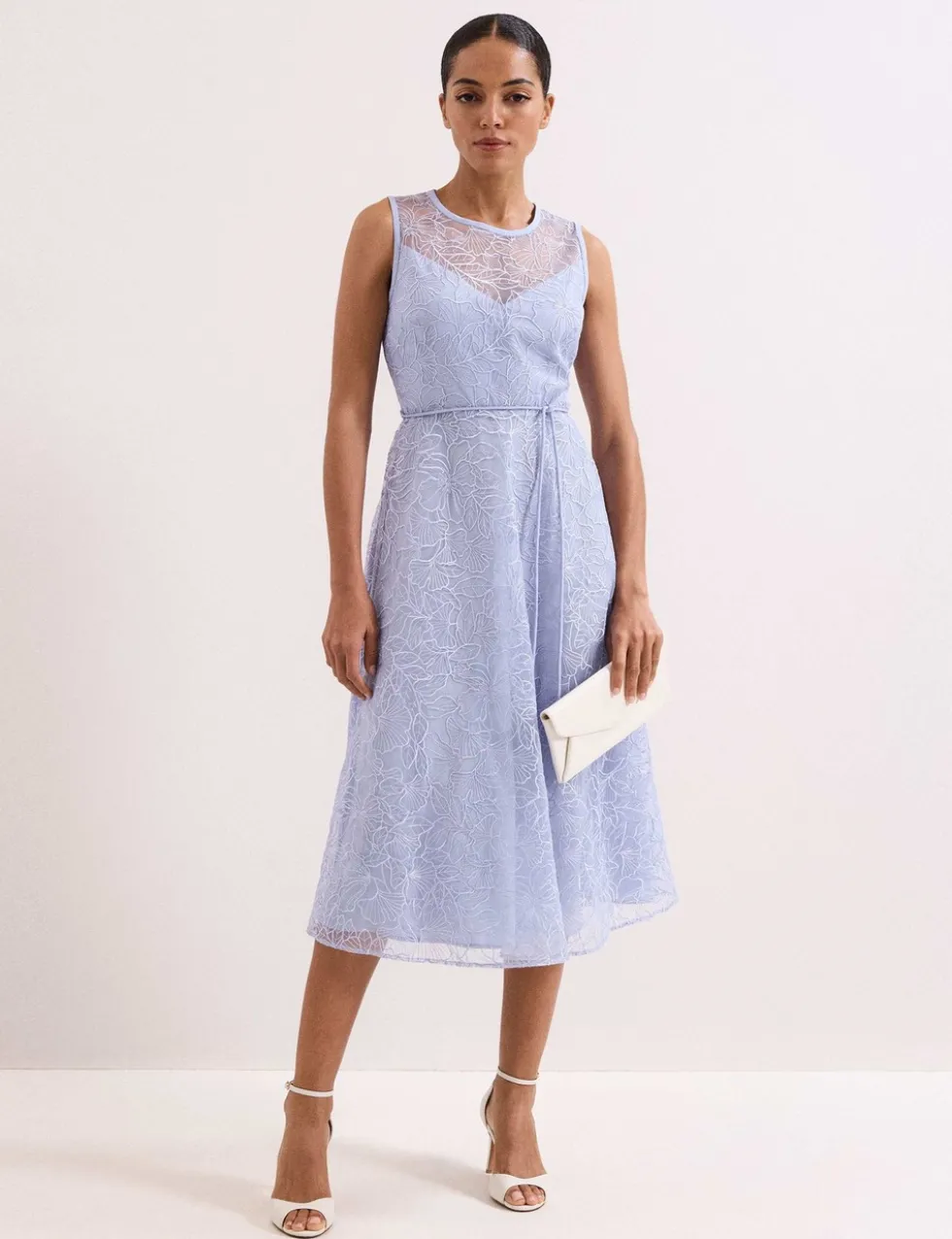 Lace Belted Midi Shift Dress