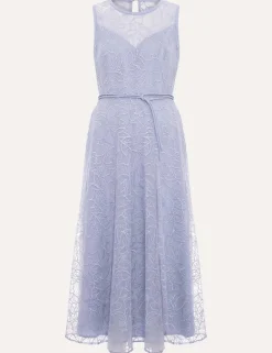 Lace Belted Midi Shift Dress