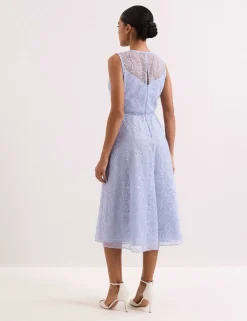 Lace Belted Midi Shift Dress