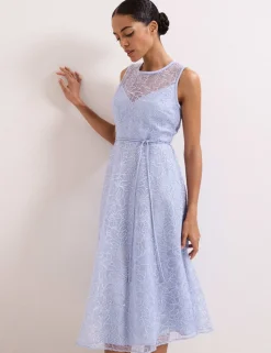 Lace Belted Midi Shift Dress