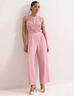 Lace Belted Wide Leg Jumpsuit